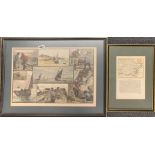 A framed 19th century hand coloured engraving of shrimping at the mouth of the Thames, frame size 62