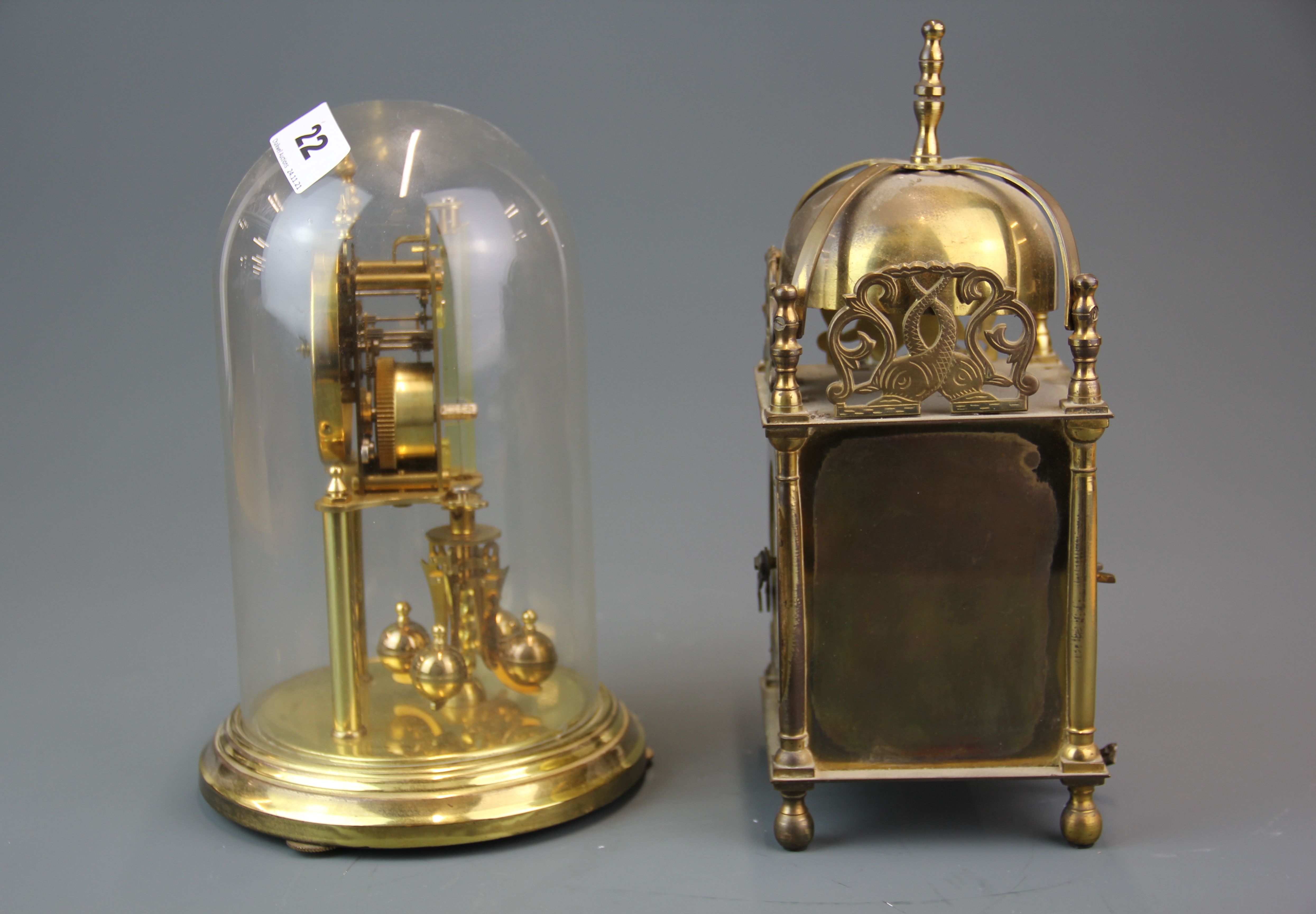 A Smiths brass lantern clock with original mains electric movement (currently not wired) together - Image 2 of 3