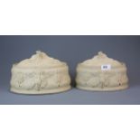Two 18th /early 19th century biscuit ware porcelain game tureens, largest 23 x 1.5cm. A/F