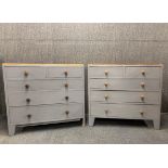 A pair of 1930's painted oak chest of drawers, 91 x 47 x 84cm.