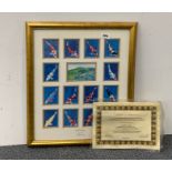 A framed set of fifteen Nishikigoi gold limited edition prints of koi carp with certificate, frame