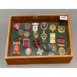 A case of mixed Masonic and other medals.