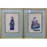 A pair of 19th/early 20th century Chinese water colours on rice paper of a princess and one of her