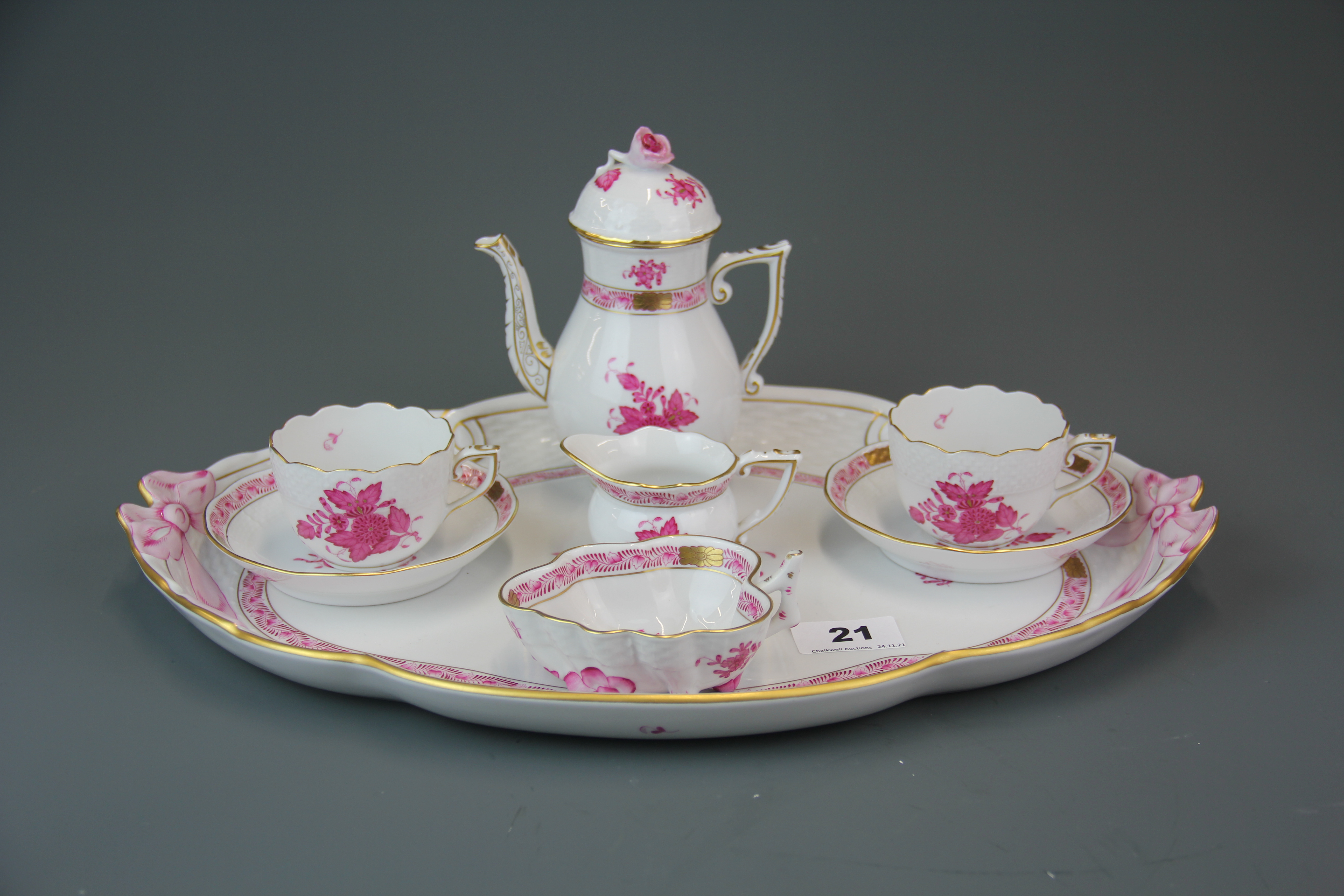 A very fine Herend hand painted porcelain tea for two.