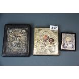 A group of three Russian icons, largest 16.5 x 13.5cm.