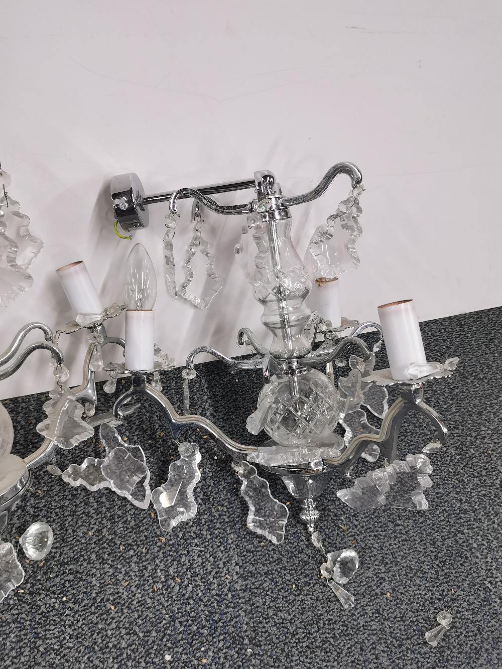 A set of four interesting chromium plated and crystal wall lights, H. 32cm. - Image 2 of 2