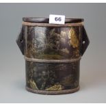 An interesting Chinese lacquered wooden water barrel, H. 20cm.