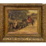 A Victorian gilt framed oil finished print on canvas of the Squire and his daughter after Heywood