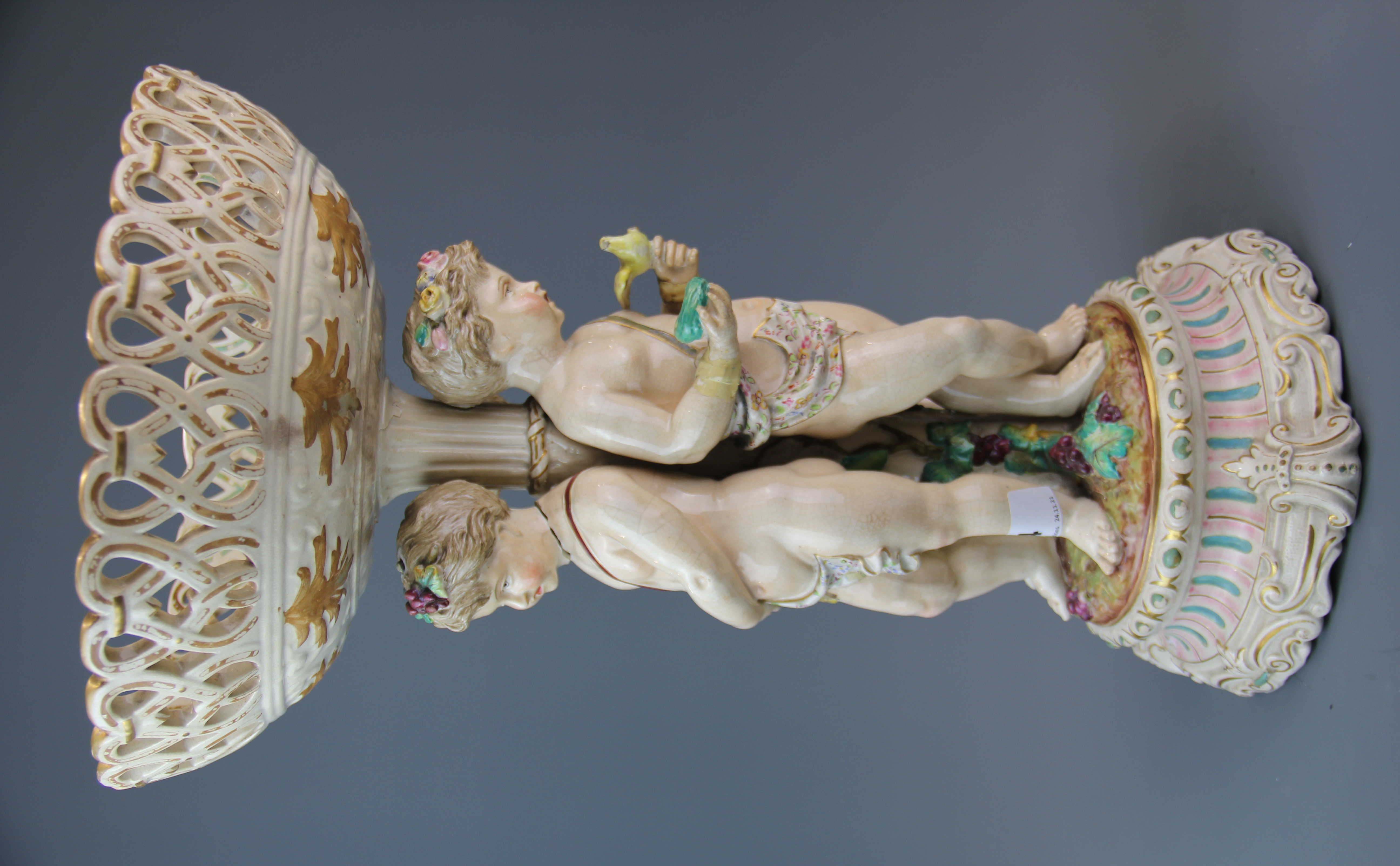An 18th/early 19th century soft paste porcelain comport centre piece, H. 44cm. A/F - Image 2 of 4