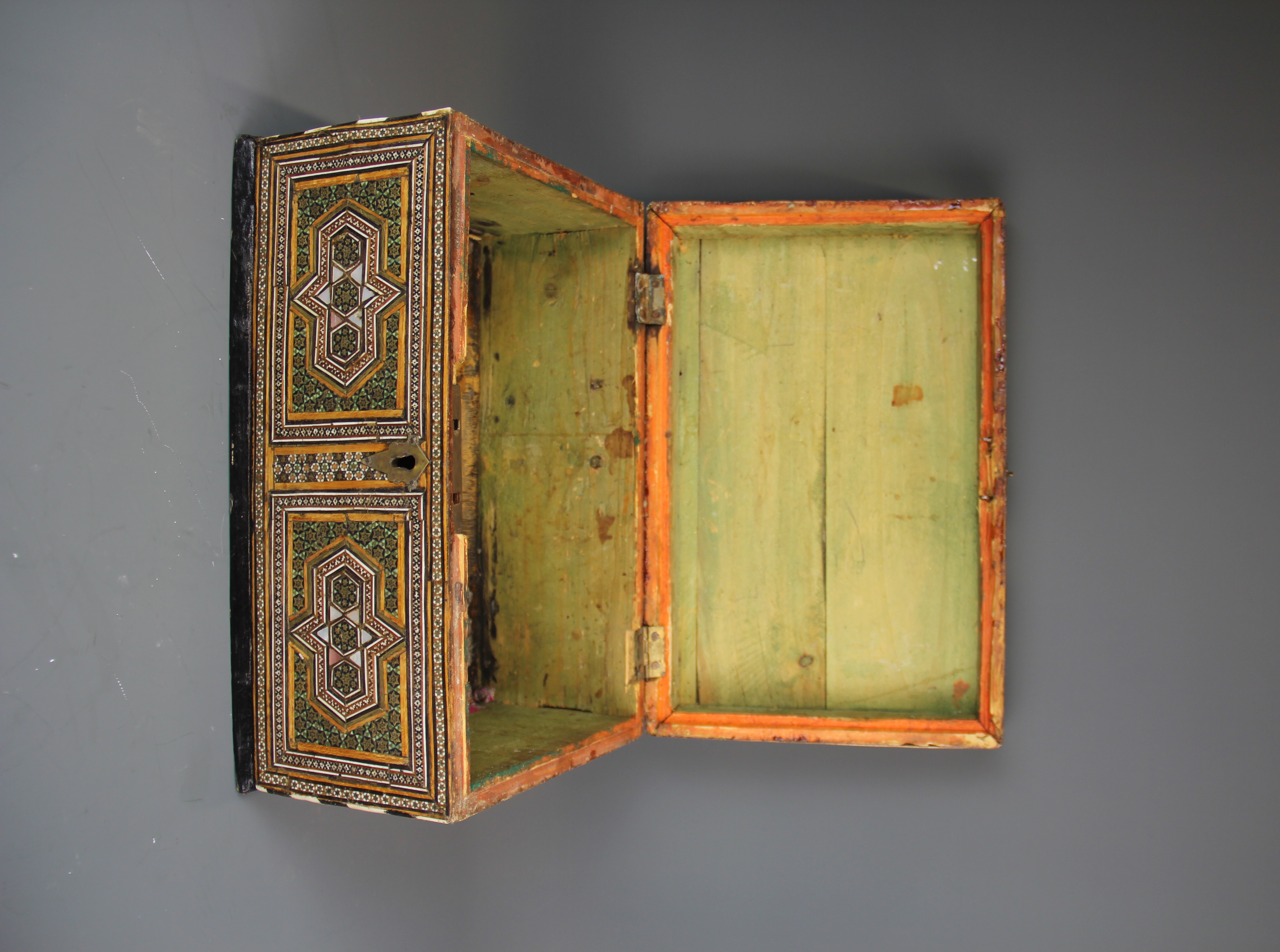 An 18th century Anglo-Indian box inlaid with mother of pearl, ivory and fine gilt metal stud work, - Image 2 of 2