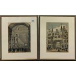 A pair of 19th century hand coloured framed engravings of Leadenhall Market, London, frame size 48 x