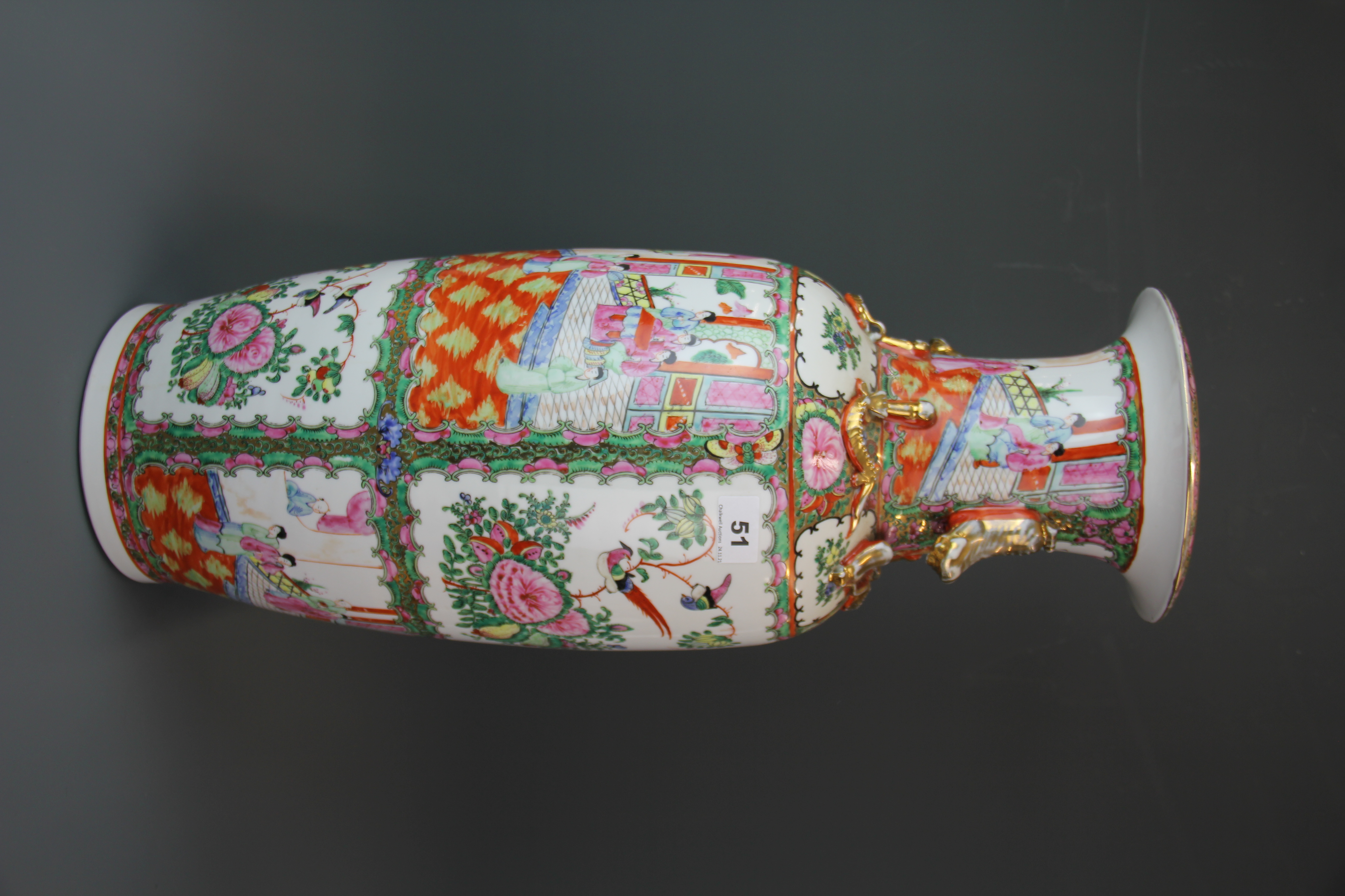 A large mid 20th century Chinese Canton enamelled porcelain vase, H. 62cm - Image 2 of 2