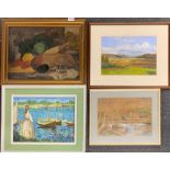 A group of four framed paintings, largest 56 x 43cm.