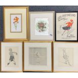 A group of framed prints of skating etc, largest frame size 36 x 28cm.