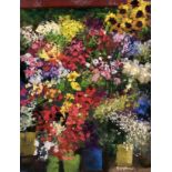 Kim Eshelman, "Flower market", 22 x 30cm, c. 2020. This brilliant display of flowers at the market