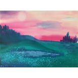 Ali Wright, "Tropical Sunset", unframed acrylic inks on 300lb Saunders Waterford archival quality