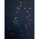 Alena Vavilina (AV ART), "Pond series N7", mixed media on black paper (gold leaf, acrylic), 50 x