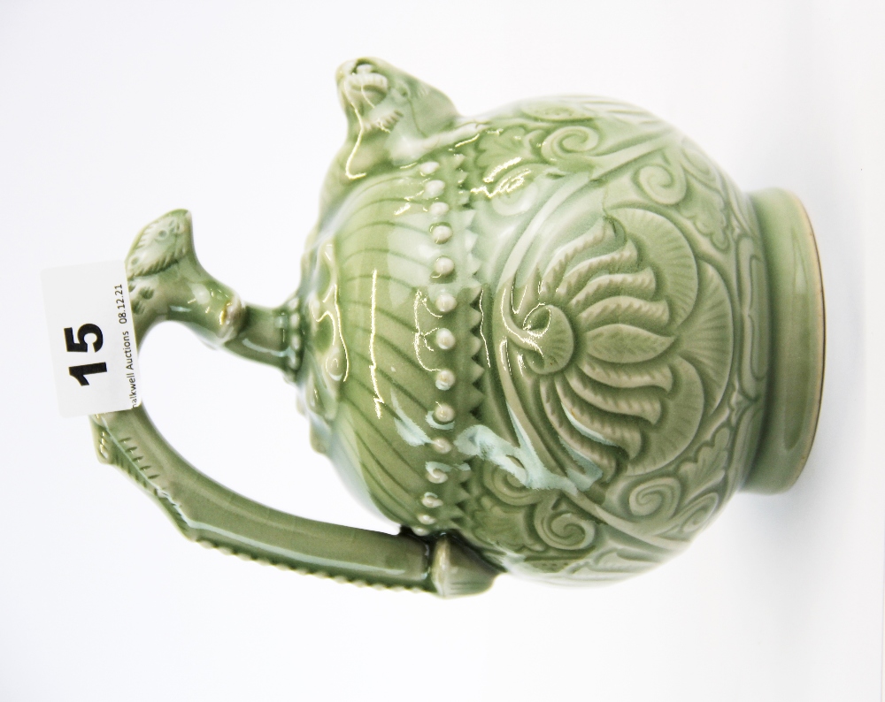 A Chinese incised and celadon glazed porcelain mystery teapot, H. 18.5cm. - Image 3 of 4