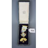 A 9ct gold and enamelled Masonic medal and pin, all components except pin and founder bar marked 9ct