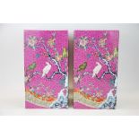 A pair of lovely Chinese hand enamelled porcelain square form vases, 30 x 16 x 16cm.