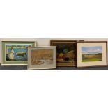 A group of four framed paintings, largest 56 x 43cm.