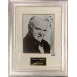 Autograph interest: Framed autograph of James Cagney (American, July 1899- March 1988).
