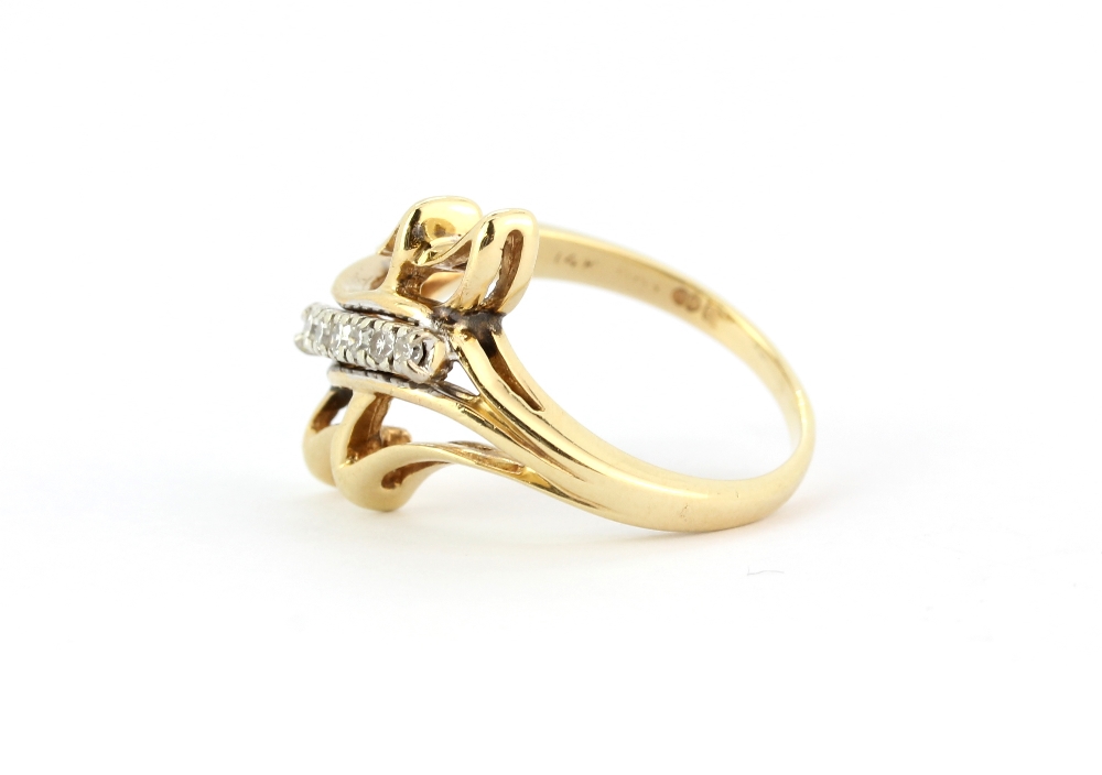 A 14ct yellow gold (stamped 585) diamond set ring, (N). Approx. 4.2gr. - Bild 2 aus 2