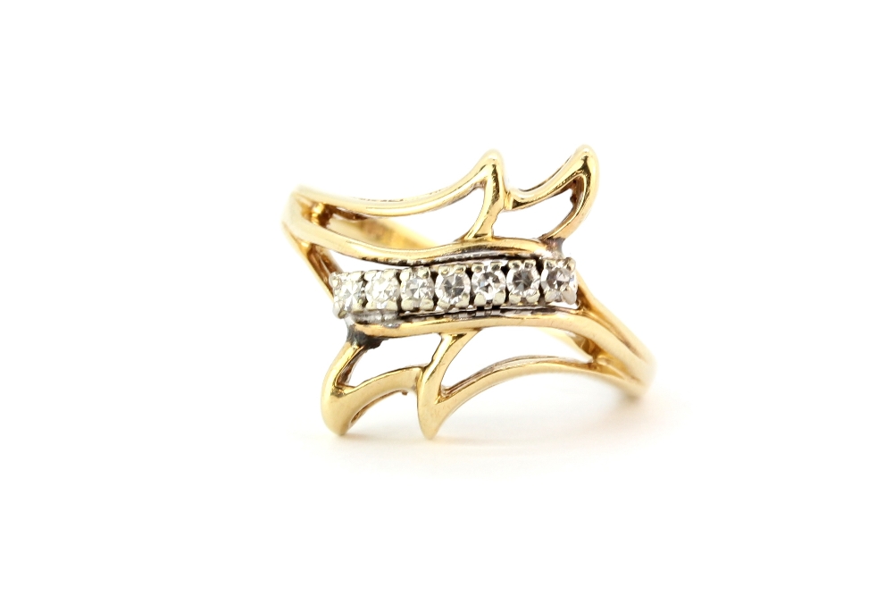 A 14ct yellow gold (stamped 585) diamond set ring, (N). Approx. 4.2gr.