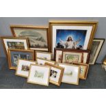 A collection of framed engravings and prints, largest frame size 62 x 79cm.
