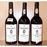 Three bottles of Warre's vintage port, 1979, 1980 and 1981.