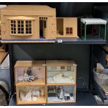 Two dolls house ready made rooms, two dolls house gazebos and four dolls house "tableau" style ready