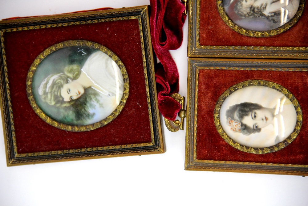 A group of four hand painted reproduction miniatures, largest 9.5 x 11cm. - Image 3 of 3