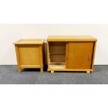 A 1960's light beechwood shoe cabinet, 69 x 28 x 53cm. Together with a beechwood work box.