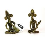 Two interesting bronze figures of elephants playing instruments, probably Indian, H. 7.5cm.