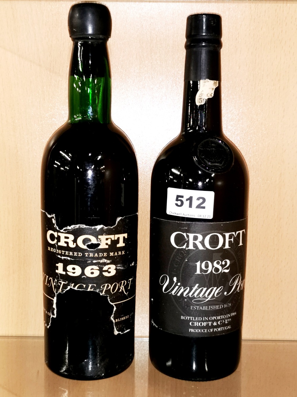 Two bottles of Croft 1963 and 1982 vintage port.