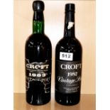 Two bottles of Croft 1963 and 1982 vintage port.