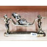 An unusual bronze/brass figure of the elephant god Ganesh being carried on a litter, 32 x 16cm.
