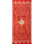 A fine red ground Indian silk and wool paisley pattern shawl, 205 x 104cm.