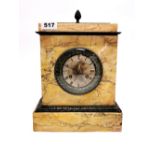 An early 19th century sienna marble and brass mantle clock with silk suspension, 31 x 22cm.