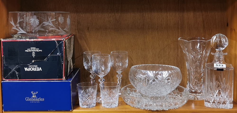 A Gleneagles crystal bowl, Thomas Webb decanter and other good glassware.