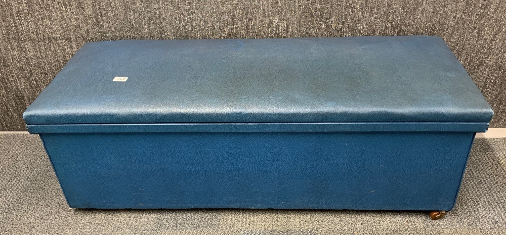 An upholstered pine linen box, 124 x 47 x 45cm.