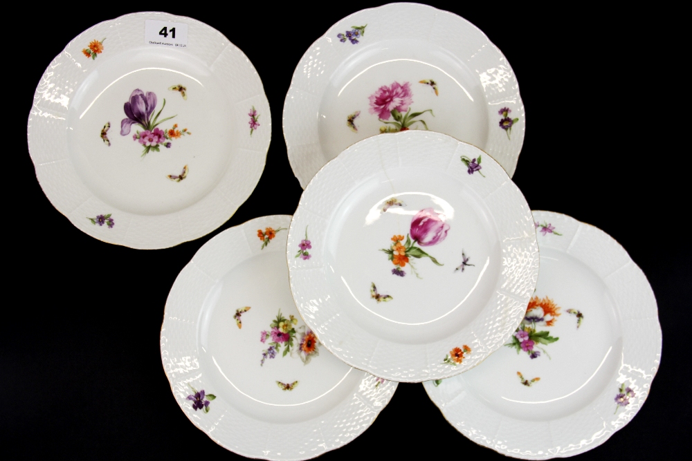 A set of five hand painted KPM porcelain desert plates, Dia. 21.5cm.