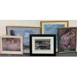 A group of framed prints, largest frame size 83 x 66cm.