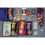 A collection of silver and enamelled Royal Antediluvian Order of Buffaloes medals.