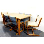 A 1970s Danish Club 8 extendable dining table, together with six cantilever dining chairs. 144cm