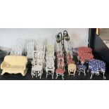 A quantity of painted metal garden furniture items.