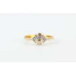 An Art Deco 18ct yellow gold ring set with old cut diamonds, (K).