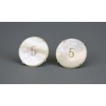 A pair of interesting Meppin sterling silver and mother of pearl lucky gaming chip cufflinks, Dia.