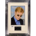 Autograph interest: Framed autograph of David Caruso (American, January 1956- Present).