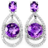 A pair of 925 silver drop earrings set with amethysts and white stones, L. 2.5cm.